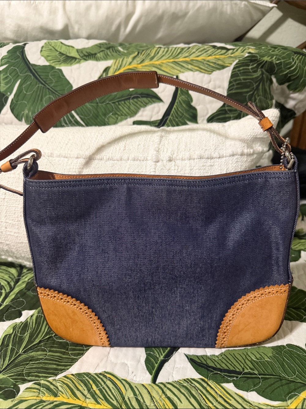 Vintage Coach Denim & Tan Leather Shoulder bag